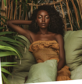 Black woman seated in a green lounge setting