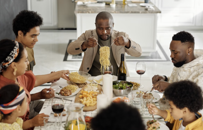 Family eating dinner together